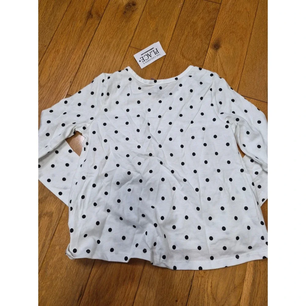 The Childrens Place Girls White Black Polka Dot Smocked Long Sleeve Top 4T NEW